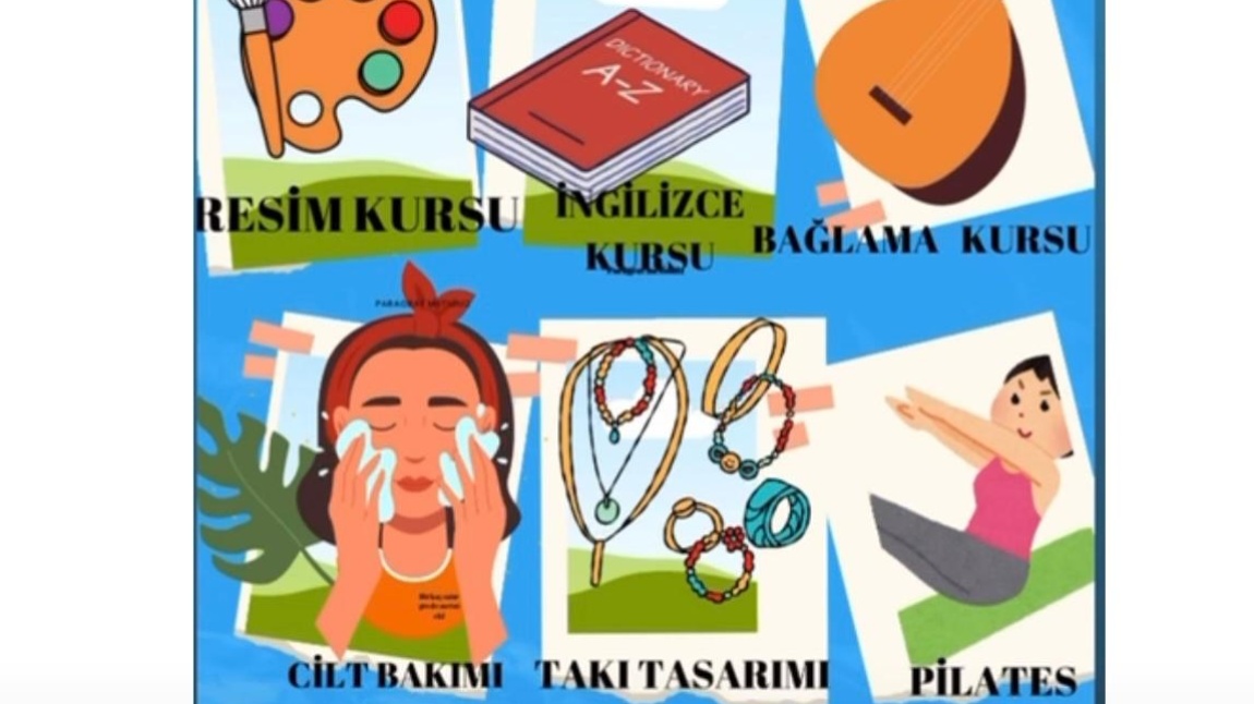 KURUMUMUZDA CİLT BAKIMI ,PİLATES,BAĞLAMA ,RESİM ,TAKI TASARIMI,İNGİLİZCE KURSLARI AÇILACAKTIR.